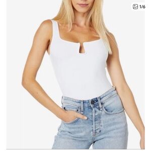 Abercrombie & Fitch White Square Neck with Cut Out Body Suit: Size Small